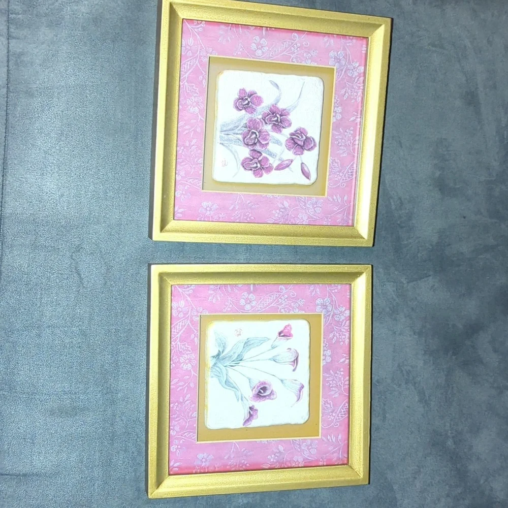 Floral Framed Art Tiles Set